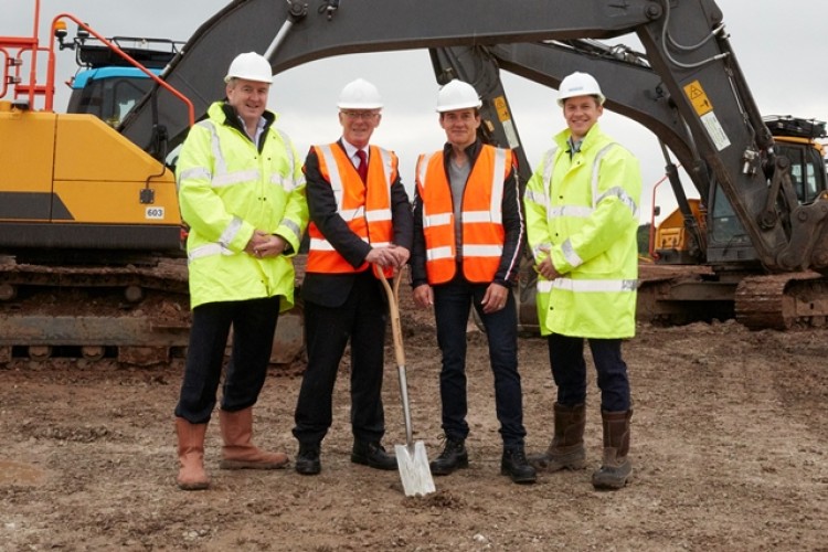 Breaking ground, left to right, are Stoford md Dan Gallagher, Manchester City Council leader Sir Richard Leese, THG chief Matthew Moulding and Stoford development manager Angus Huntley 