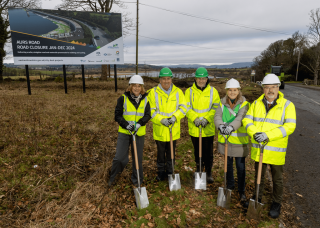 pictured at the ground breaking ceremony are (left to right) East Renfrewshire Council director Caitriona McAuley, Graham managing director Leo Martin, contracts manager Jim Armour, Sustrans’ Karen McGregor and council leader Owen O'Donnell