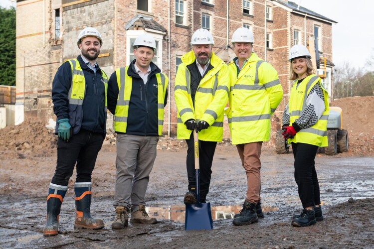 Left to right are McGoff project manager Ryan Cagney, contracts manager Shaun Flanagan, managing director Dean Johnston, New Care chairman Dominic Kay and nursery manager Alison O-Connor-Limb