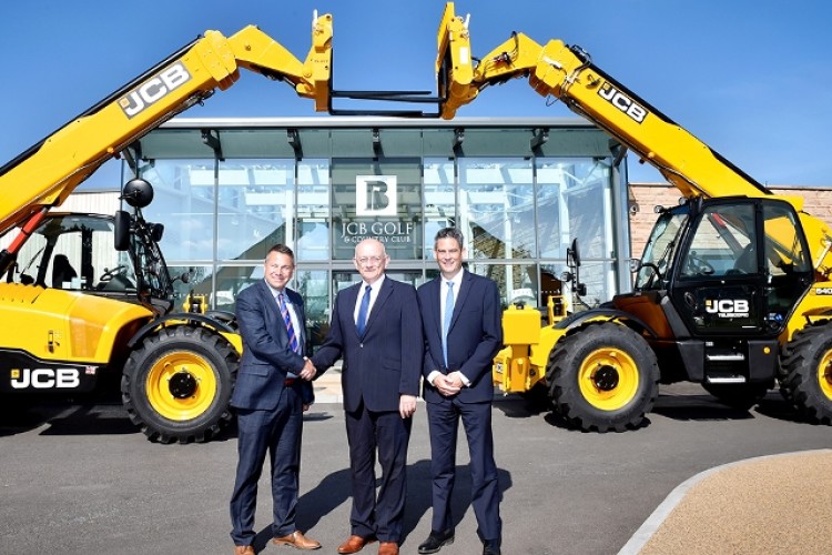 Left to right are Gunn JCB sales director Mark Roberts, Ridgway chairman Tim Jones and JCB sales director Steve Smith at the new JCB Golf & Country Club in Rocester