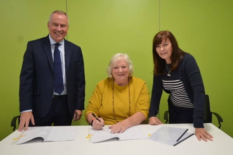 Signing the contract are, left to right Wates Construction MD Paul Chandler, Sandwell Council leader Yvonne Davies and councillor for safer communities Maria Crompton.