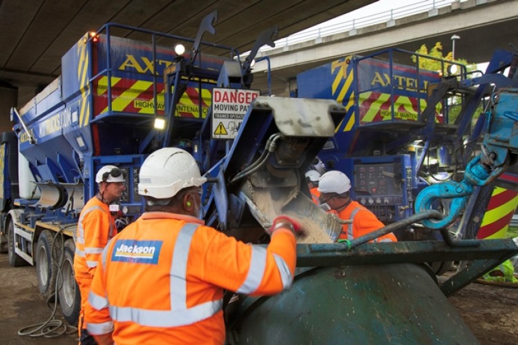 The concrete being mixed on site by Axtell's volumetric truck  