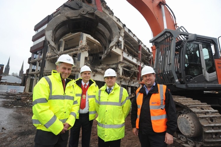 From left, David Soutter of Coventry University and Cllr Lindsley Harvard join Mike Winters of Barberry Developments and Billy Young of DSM on site