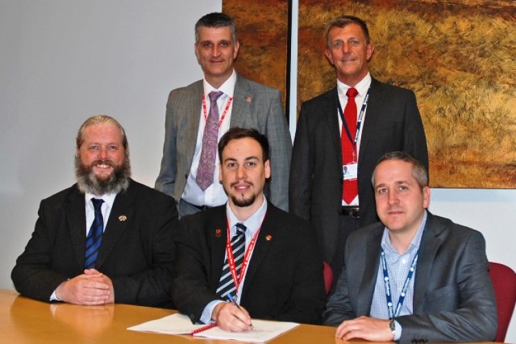  Back row, left to right, Ashfield Homes director Paul Bingham and J Tomlinson md Steve Kirkland; front row, Ashfield councillors Jim Grundy and Keir Morrison with (right) J Tomlinson director Pete Woods