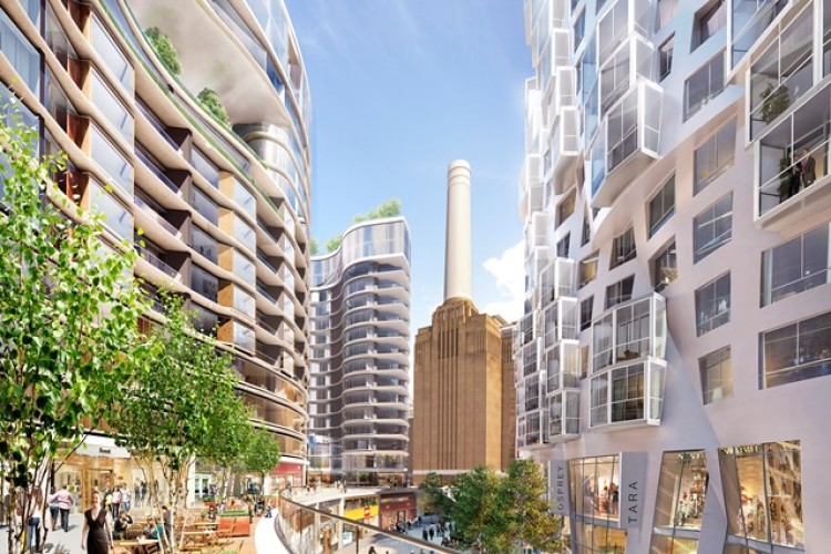 The Electric Boulevard with Battersea Roof Gardens to the left and Prospect Place to the right