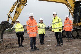 Pictured left to right on site are Rebecca Bennett Casserly of WHG, regional mayor Andy Street, Cllr Adrian Andrew, Lovell’s Stuart Penn and John McAuliffe (of McAuliffe)