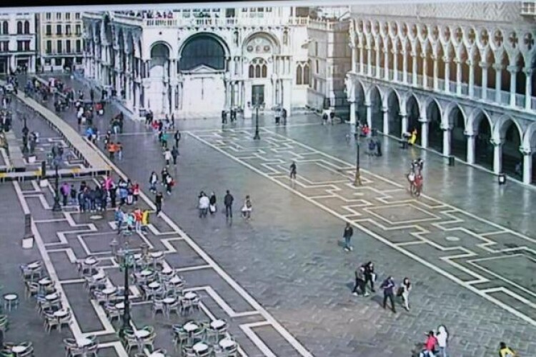 St Mark's Square would normally have been under water during the high tide