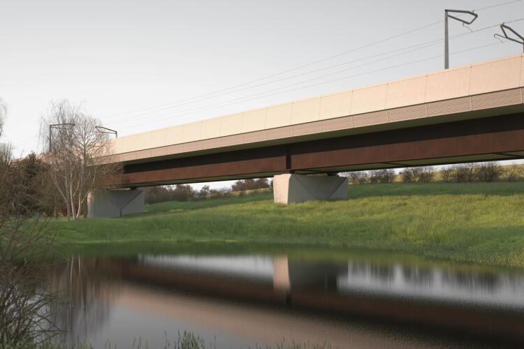 CGI of HS2's Lower Thorpe viaduct, close to Thorpe Mandeville