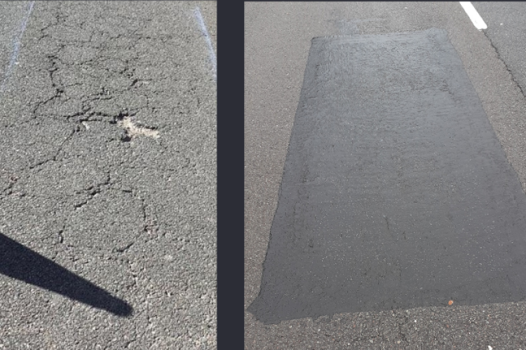 Before and after Amey applied Roadmender's mastic asphalt