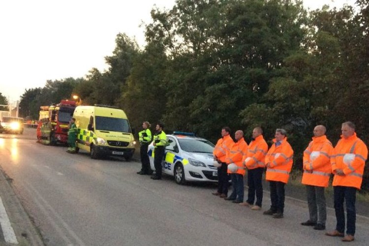 A guard of honour marked the removal of Ken Cresswell's body from the site. Photo from Thames Valley Police.