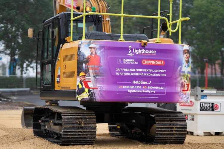 Sany excavator with Lighthouse Charity branding