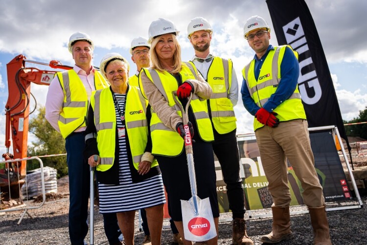 Left to right for ground breaking are Paul Roberts (LCT), Cllr Shirley Reynolds, school principal Julia Bravo, Paul Jones (LCT), Jack Carey (GMI) and Adam Taylor (GMI)