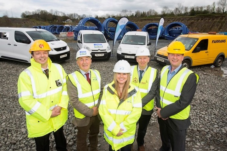 Left to right are Terry McCrum of Meridian Utilities, Seamus Gillan of BSG, NI Water CEO Sara Venning, Paddy Harney of Lagan Construction and John Murphy of Farrans 