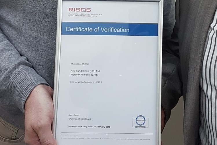 All Foundations' RISQS certificate of verification 