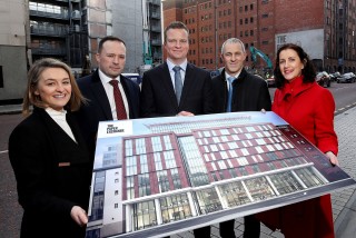 Pictured from left to right are Wirefox development director Joanne McBurney, Savills director Gareth Howell, Colliers director Ian Duddy, Heron Bros construction director Karl McKillop and Todd Architects associate Brona Marshall
