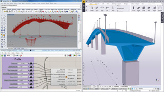 Tekla Structures can be used with Rhino and Grasshopper to create the complex forms of bridges