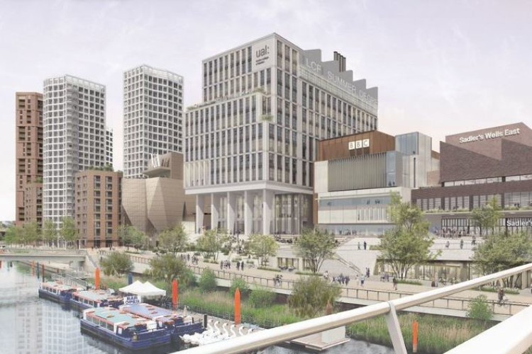 CGI of the East Bank development on Stratford waterfront