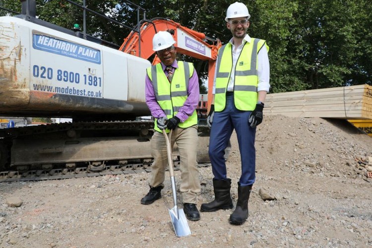 Local councillor Donatus Anyanwu (left) breaks ground on site with Cllr Matthew Bennett, Lambeth cabinet member for planning, investment and new homes