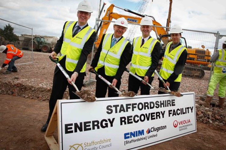 Left to right - Clugston chief executive Stephen Martin Group, Veolia COO Tom Spaul, Staffs council leader Philip Atkins, CNIM project manager Christophe Riegert.