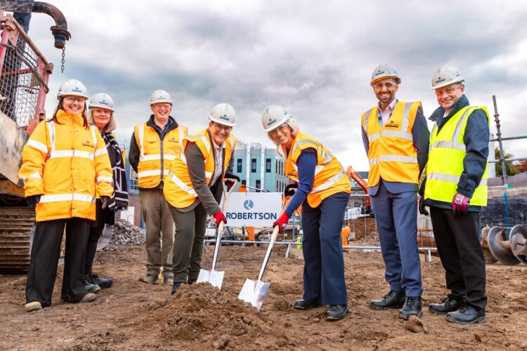 Left to right are Lindsey Hegarty (Robertson), Sarah Jones (Bradford Teaching Hospitals-BTH), Gordon Fawcett (Robertson), Mel Pickup BTH), Sarah Jowett (consultant gastroenterologist), Saj Azeb (BTH) and David Moss (BTH)