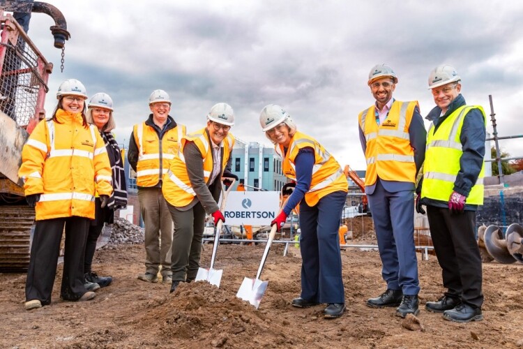 Left to right are Lindsey Hegarty (Robertson), Sarah Jones (Bradford Teaching Hospitals-BTH), Gordon Fawcett (Robertson), Mel Pickup BTH), Sarah Jowett (consultant gastroenterologist), Saj Azeb (BTH) and David Moss (BTH)