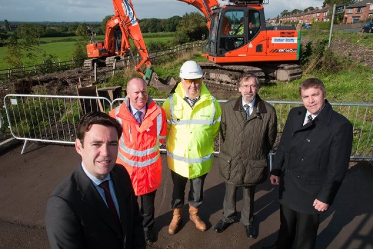 The start of works are marked by (from left to right) Andy Burnham MP, Bob Morris, Transport for Greater Manchester&rsquo;s chief operating officer, Balfour Beatty director Peter Commins, Cllr Andrew Fender and Cllr Mark Aldred.