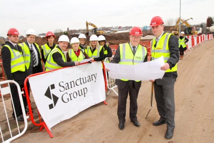 Cllr Alan Dutton from Stoke-on-Trent City Council (centre) joined, Seddon&rsquo;s Ian Ridgway (right), Sanctuary Group and its partners on site to mark the start of work