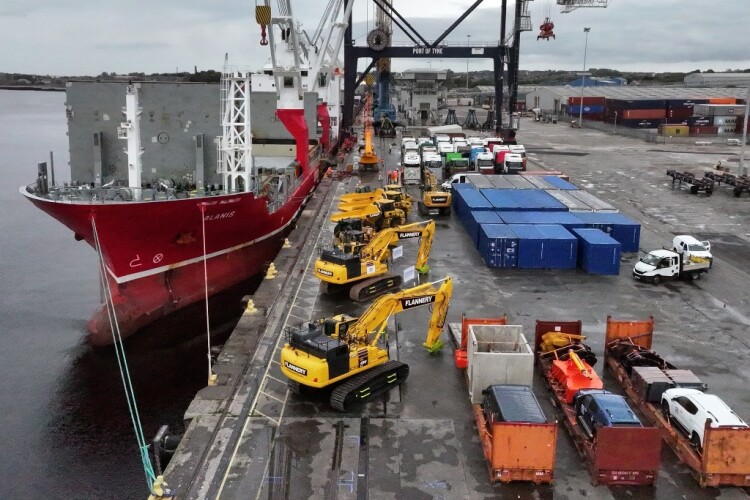 Plant and equipment being loaded out at the Port of Tyne for shipment to Port Stanley