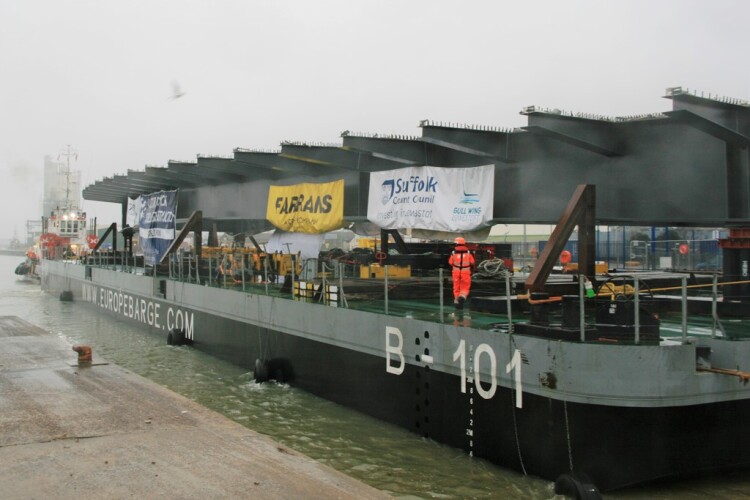 The NAV1 section on Lake Lothing heads towards the bridge construction site. (All photos: Suffolk County Council)