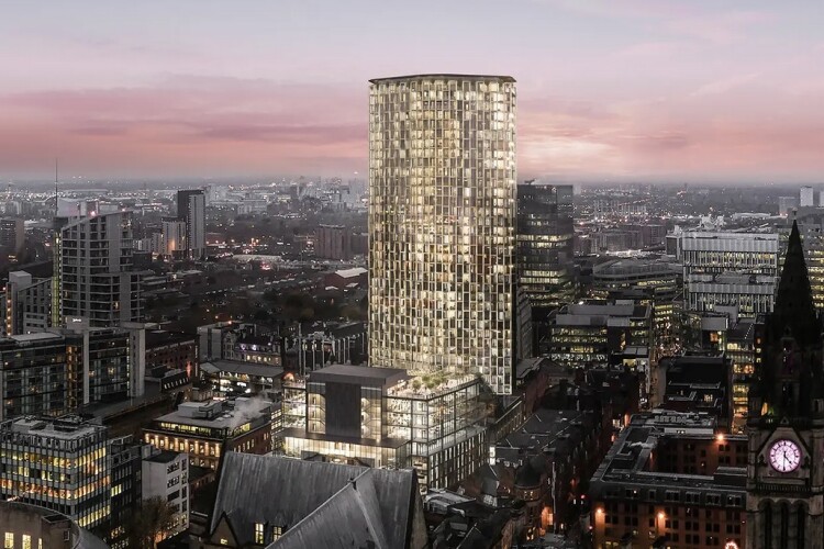 CGI of the planned 40-storey residential tower, behind the 12-storey office block on which construction has already started
