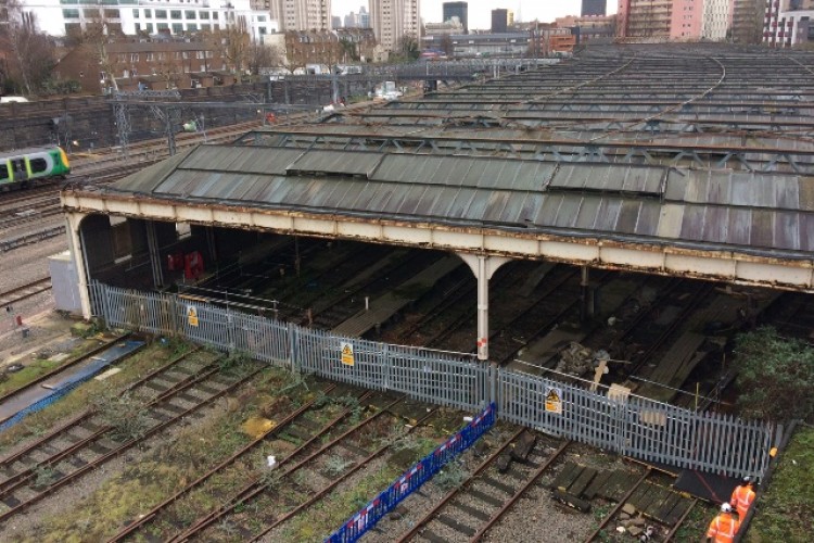 The old carriage sheds before demolition and (below) with them now gone