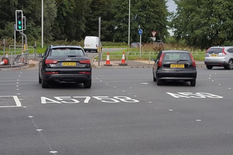 Motorists negotiating Switch Island now have lights in the road to help guide them