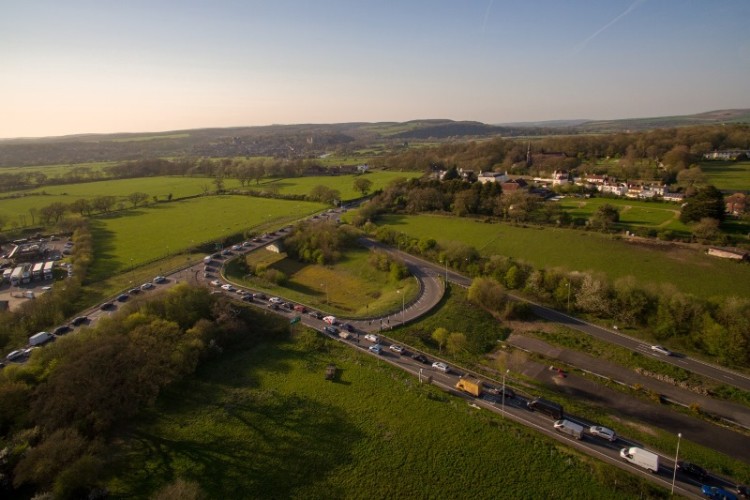 The existing A27 Crossbush junction, east of Arundel