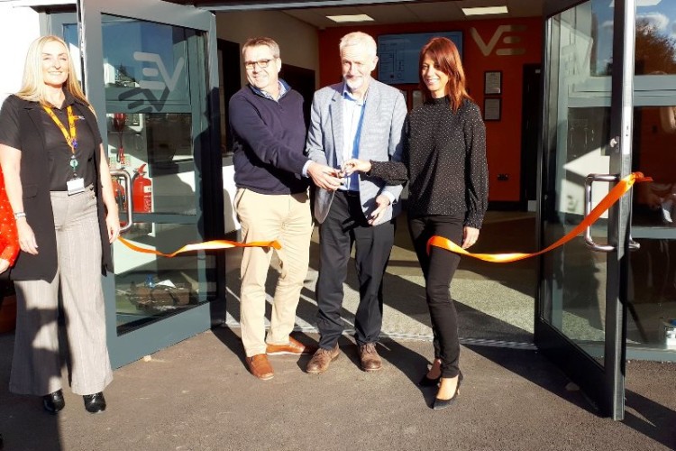 Van Elle director Mick Mason with Jeremy Corbyn and local MP Gloria De Piero