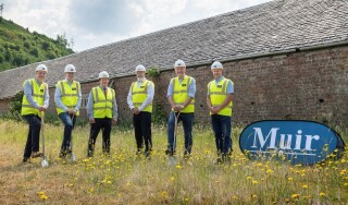 Muir Construction’s Alan Muir is second from the left, with Ardgowan Distillery directors Alan Baker, Roland Grain, David Fairweather, CEO Martin McAdam, CEO and construction project manager Stephen Caughey