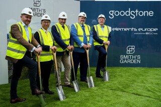 Start of work on site was marked by a ground break ceremony with (left to right) Goodstone Living construction director Lee Hawkins, GS E&C senior VP Do Young Kim, Goodstone directors Darryl Flay and Martin Bellinger and Elements Europe CEO Dave Jones Start of work on site was marked by a ground break ceremony with (left to right) Goodstone Living construction director Lee Hawkins, GS E&C senior VP Do Young Kim, Goodstone directors Darryl Flay and Martin Bellinger and Elements Europe CEO Dave Jones