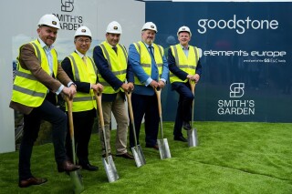 Start of work on site was marked by a ground break ceremony with (left to right) Goodstone Living construction director Lee Hawkins, GS E&C senior VP Do Young Kim, Goodstone directors Darryl Flay and Martin Bellinger and Elements Europe CEO Dave Jones