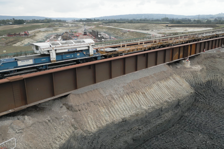 Aerial view of track installation near Aylesbury 