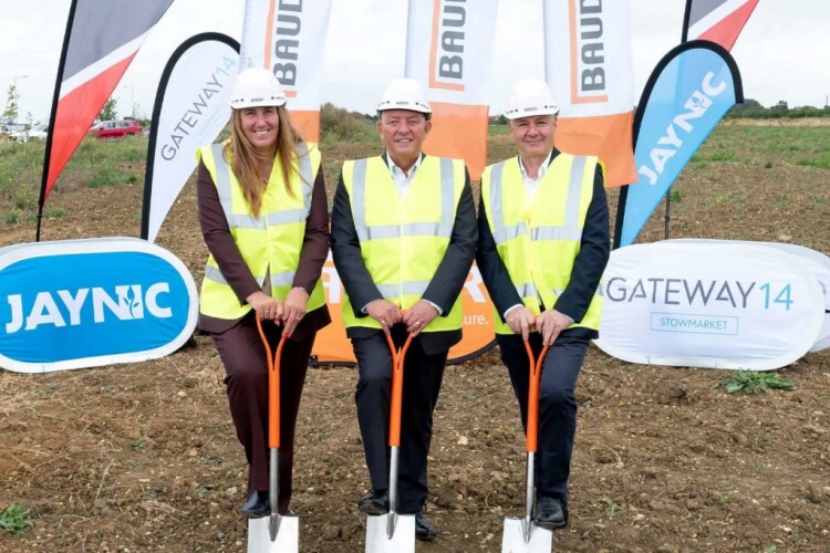 Bauder managing directors Yvonne Higgins and John Llewellyn, plus logistics manager Ian Madgwick (pictured centre) led the ground-breaking ceremony 