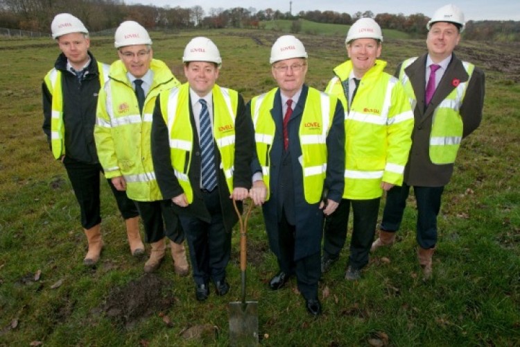Breaking ground with, left to right: West Lothian Council clerk of works Gary Dunn, Lovell contracts manager Alastair Foggo; Cllr John McGinty; Cllr George Paul; Lovell regional director Alan Taylor; and Matthew Abbott from employer&rsquo;s agent Brown+Wa