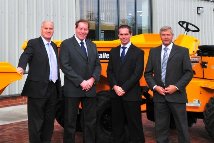 Ian Brown (L) and David Chuck (R) from Thwaites with Charles King and Dave King (centre) from Lister Wilder outside Lister Wilder&rsquo;s new office at Wallingford, Oxfordshire.