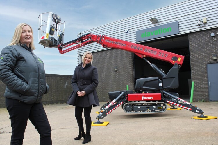Elavation operations manageMandy McClements-John (left) and APS accounts manager Linda Betts with the new Hinowa TeleCrawler 13 tracked spider platform