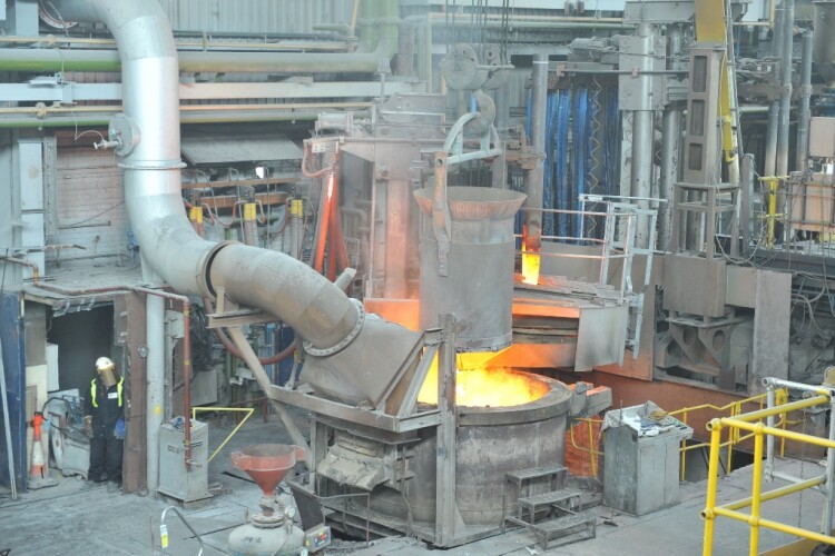 A trial melt underway at the Materials Processing Institute