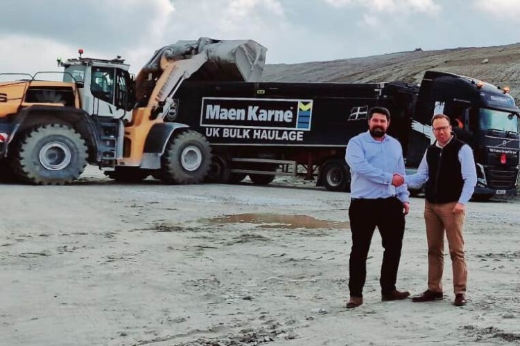 GRS Maen Karne managing director Doug Galbraith (left) with Ocean Blocks & Aggregates director Leigh Genge (right) at their Lee Moor site near Plymouth