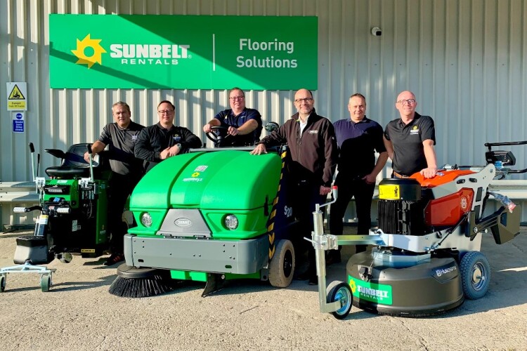 Sunbelt's flooring solutions crew with specialist machinery
