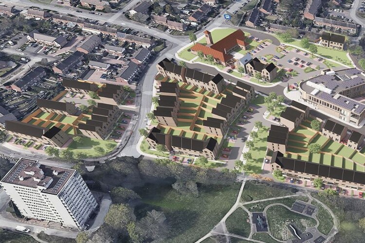 this CGI shows the Kingshurst regeneration scheme &ndash; Willmott Dixon is working on phase one, which is on the left of the image