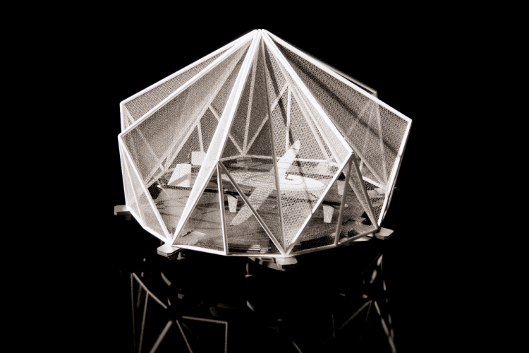 Design of the aluminium structure is inspired by origami and an opening flower