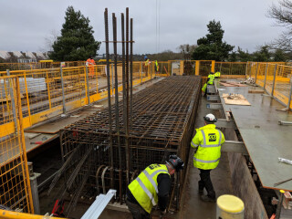 Steelwork being fixed for a large transfer beam at Level 1