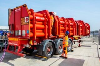 Hydrogen cylinders are delivered to an HS2 site