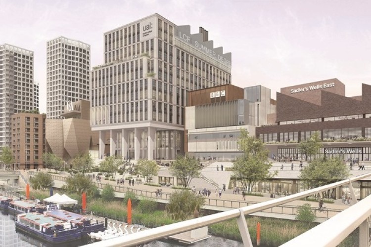 CGI of the East Bank development in Stratford